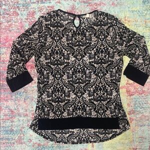Dana Buchman Black & White Damask 3/4 Sleeve Top